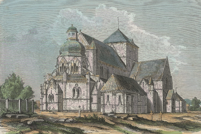 trondheims domkerk, ca. 1850, houtsnede, gemeentearchief trondheim